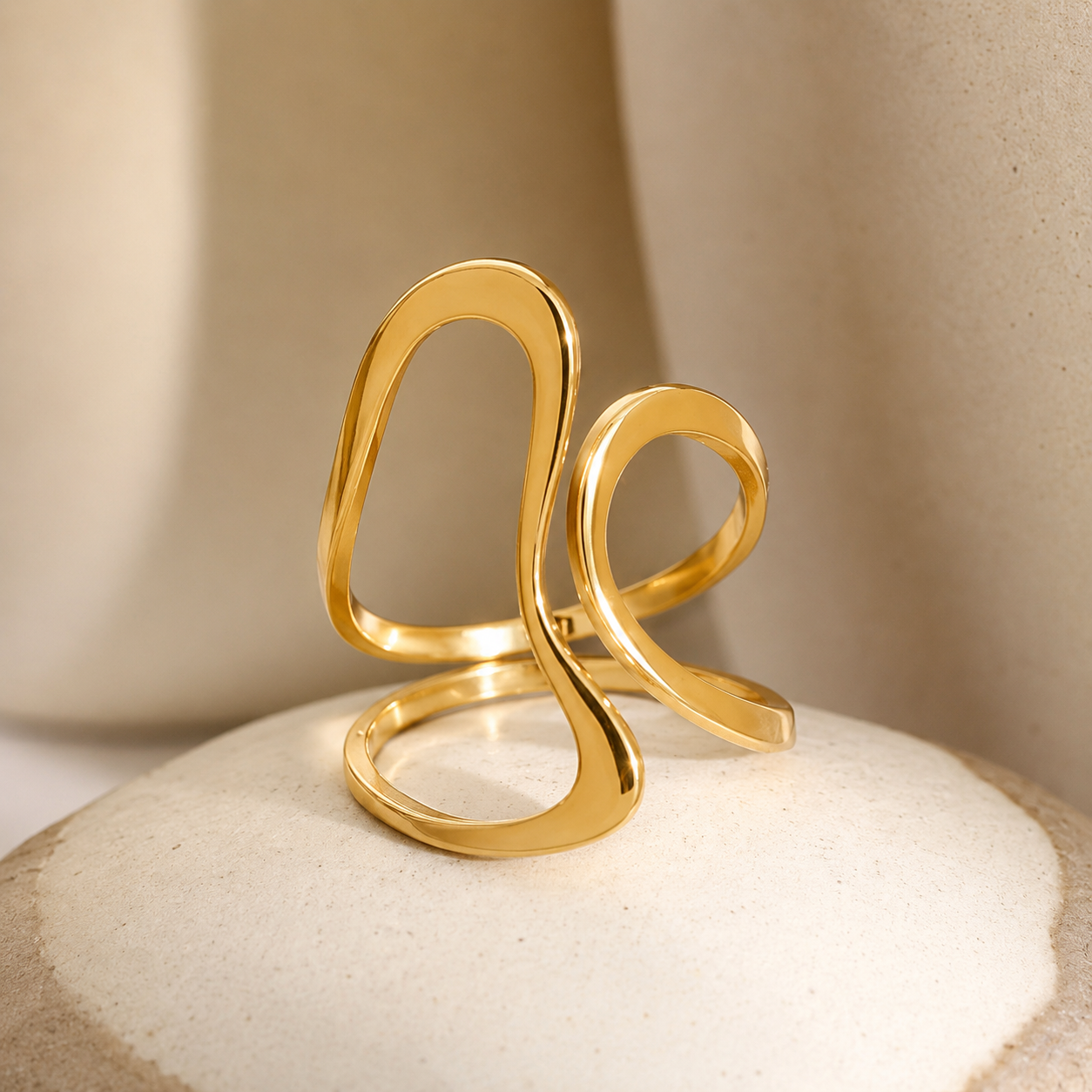 18k gold stainless steel smooth line irregular opening ring, titanium steel ring with design sensibility