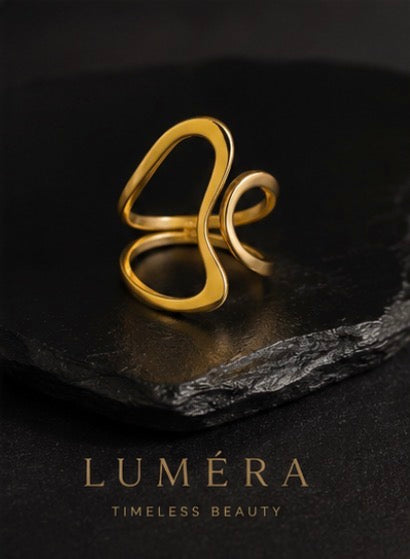 18k gold stainless steel smooth line irregular opening ring, titanium steel ring with design sensibility