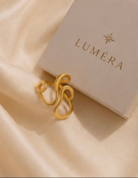 18k gold stainless steel smooth line irregular opening ring, titanium steel ring with design sensibility
