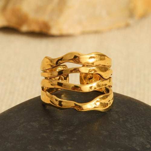 Irregular line stainless steel ring for women